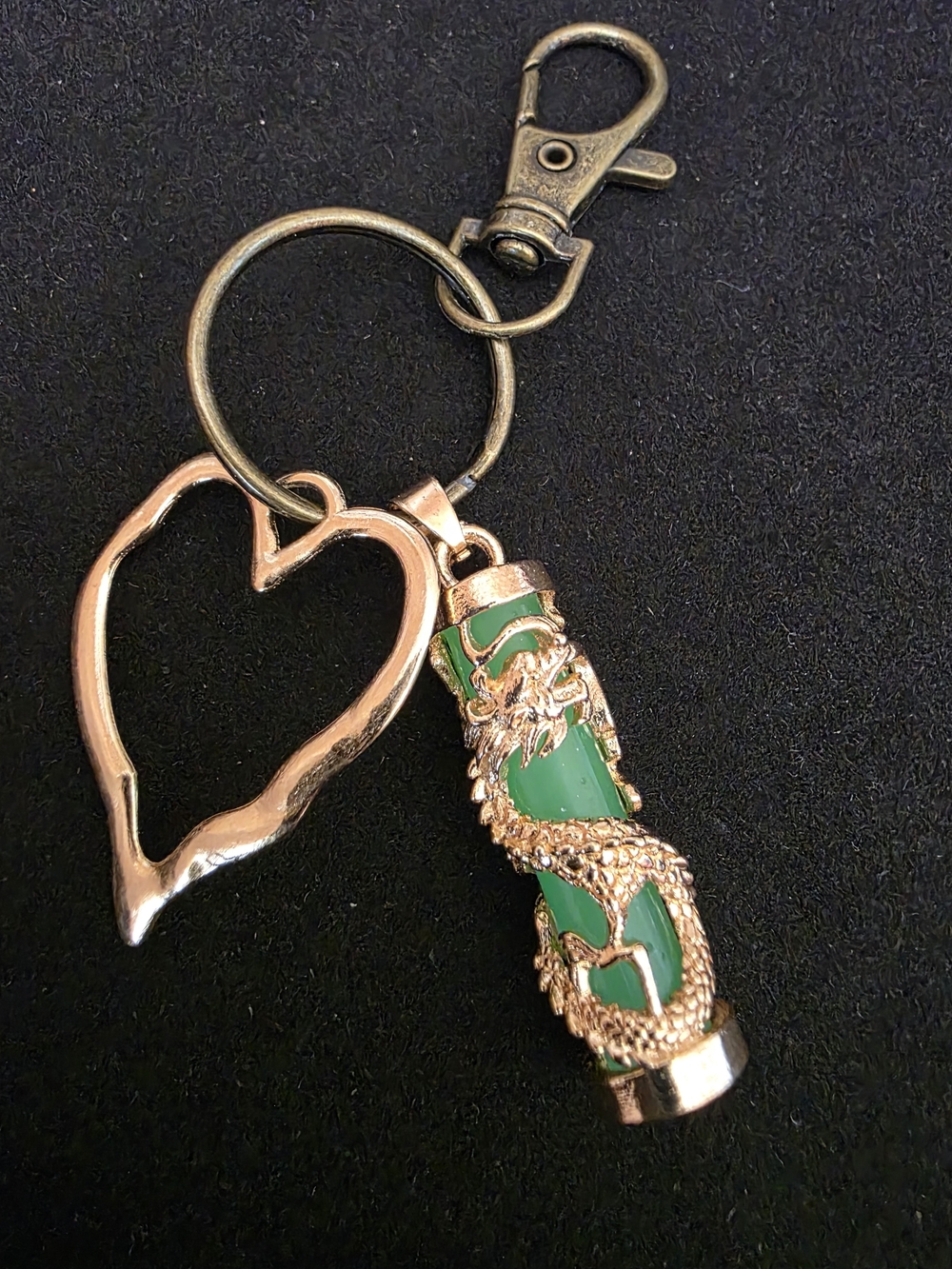 Glow-in-the-dark Gold Green Dragon Pendant With Open Heart Charm